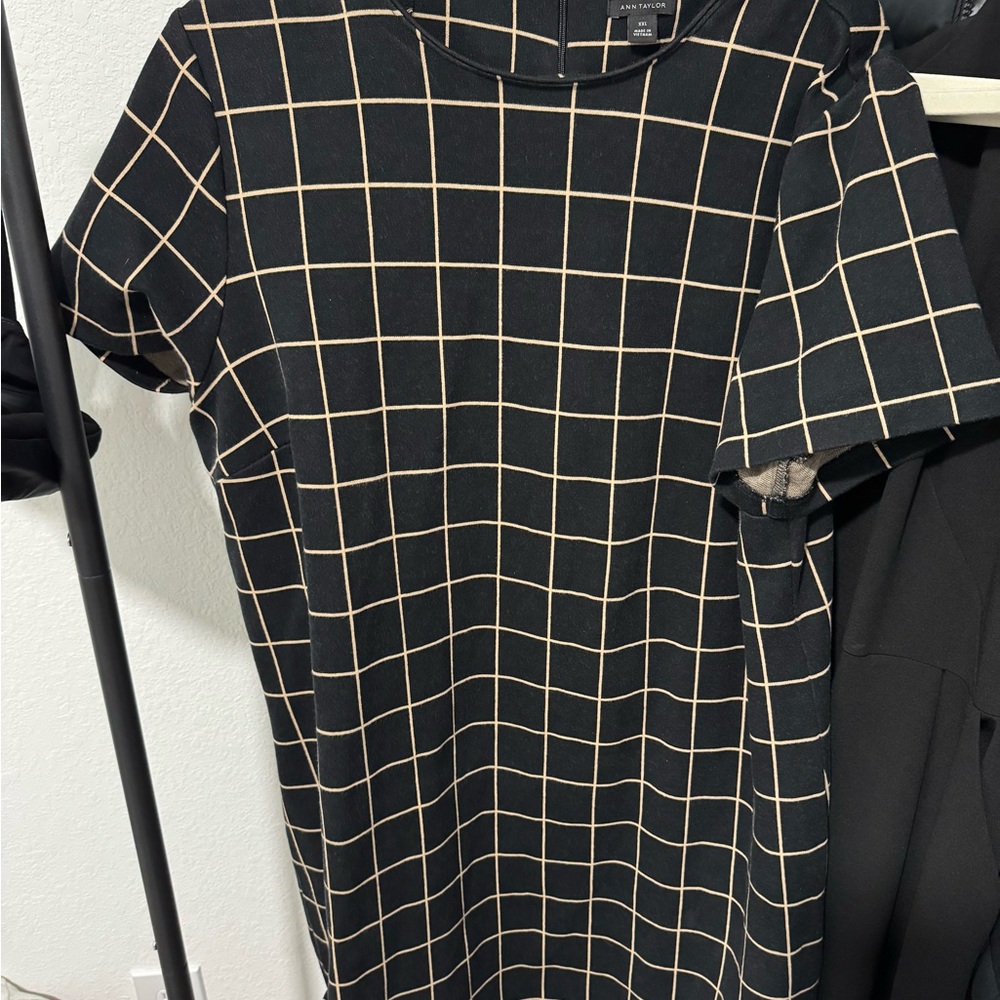Ann Taylor Black and Cream Checkered Mini Dress